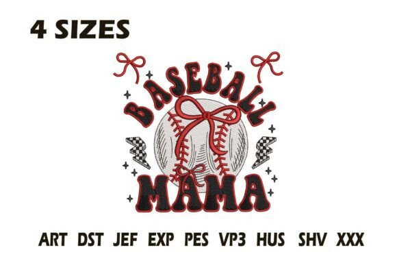 Baseball Mama Retro Embroidery Design