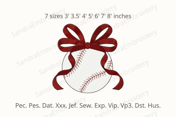 Baseball with Bow Embroidery Design