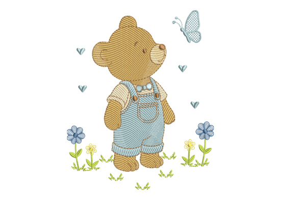 Bear with Butterfly Embroidery Design