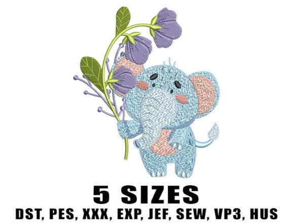 Cute Blue Elephant Embroidery Design