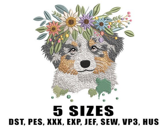 Dog Floral Wreath Embroidery Design