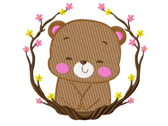 Floral Wreath Bear Machine Embroidery