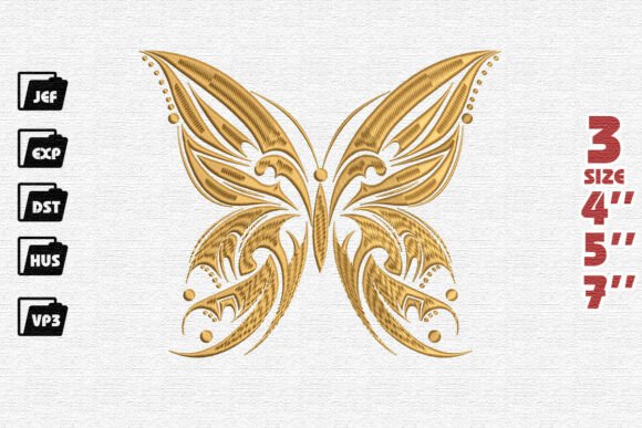 Golden Ornate Butterfly Embroidery Design