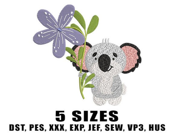 Koala with Flower Embroidery Design