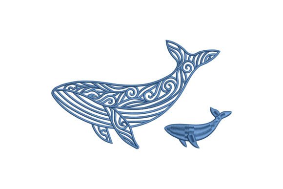 Mother and Baby Blue Whale Embroidery