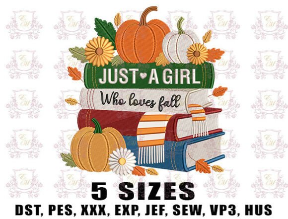 Retro Autumn Reading Embroidery Design