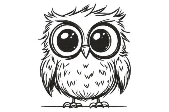 Scruffy Baby Owl Line Art Embroidery Design