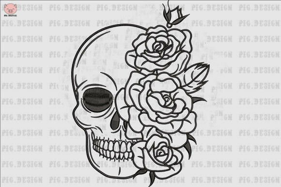 Skull and Flower Halloween Embroidery
