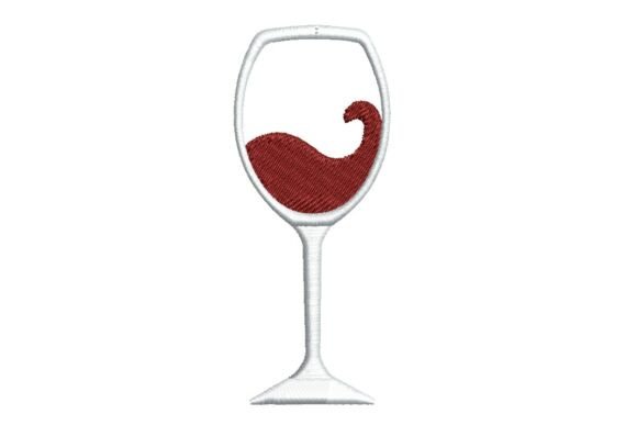 Swirling Red Wine Glass Embroidery Design