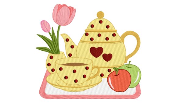 Teapot and Cup Machine Embroidery